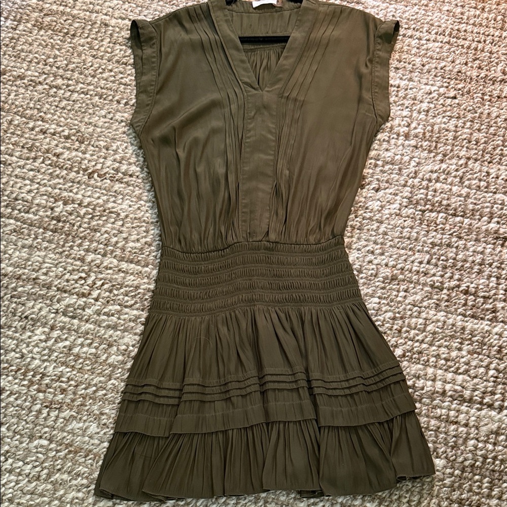 RAMY BROOK Olive Green Women's Smocked Waist Pleated Dress